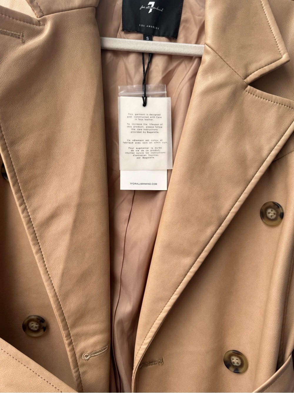 7 for all mankind faux leather trench coat - Picture 4 of 7